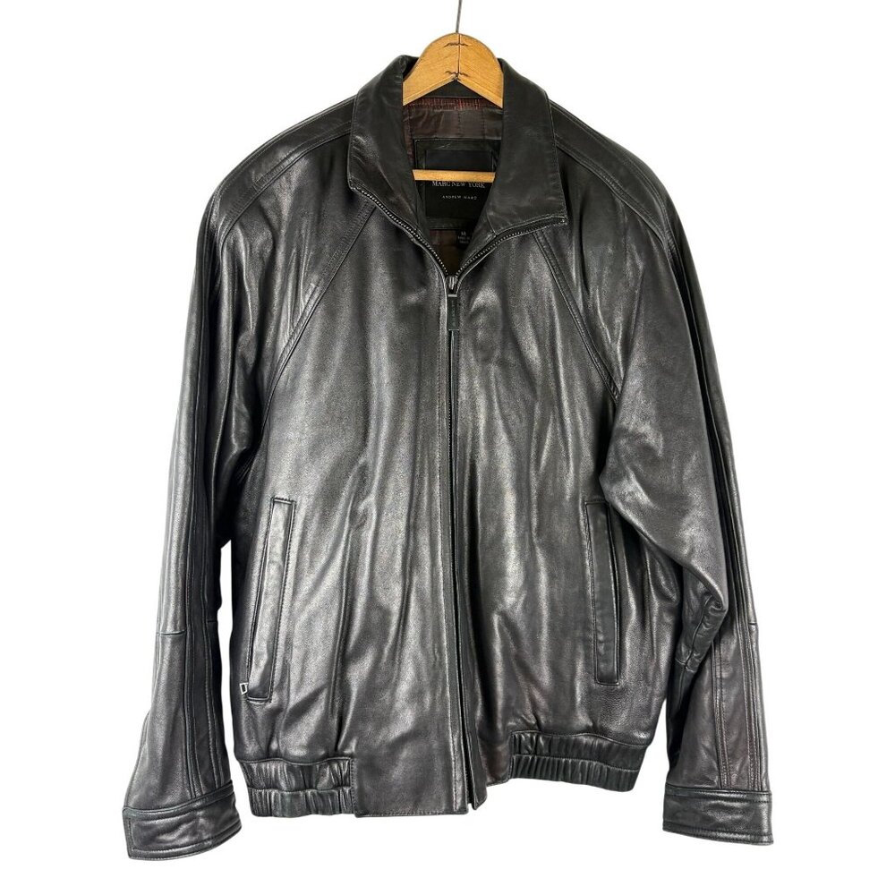 VTG Andrew Marc New York Black Butter Soft Leather Bomber Jacket, Men's M